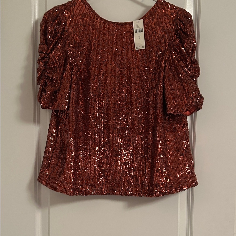 Anthropologie Copper Sequin Blouse